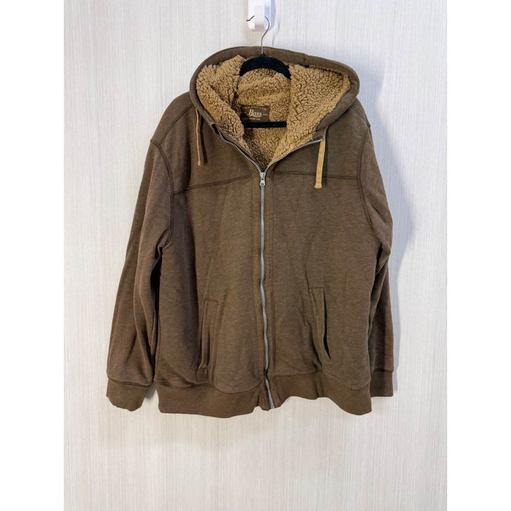 GH Bass & Co Mens XXL Brown Sherpa Lined Full Zip Hoodie Faux Fur Sweatshirt